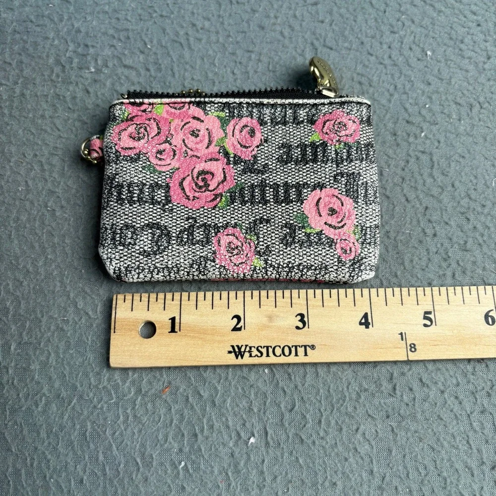 Juicy Couture Gothic Logo Pink Rose Glitter Coin Purse Wallet Gold Heart Zip